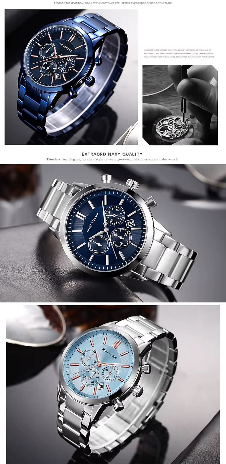 mf0188g mini focus watch for men black dial stainless steel metal strap quartz battery analog chronograph 17