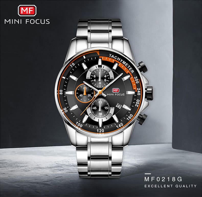 mf0218g mini focus watch for men blue dial stainless steel metal strap quartz battery analog chronograph 8