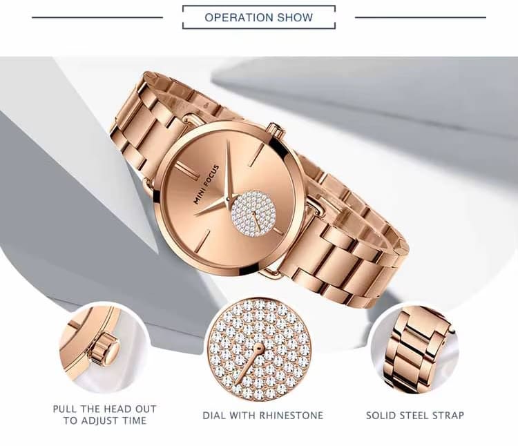 mf0222l mini focus watch for women crystals silver dial stainless steel metal strap quartz battery analog 13