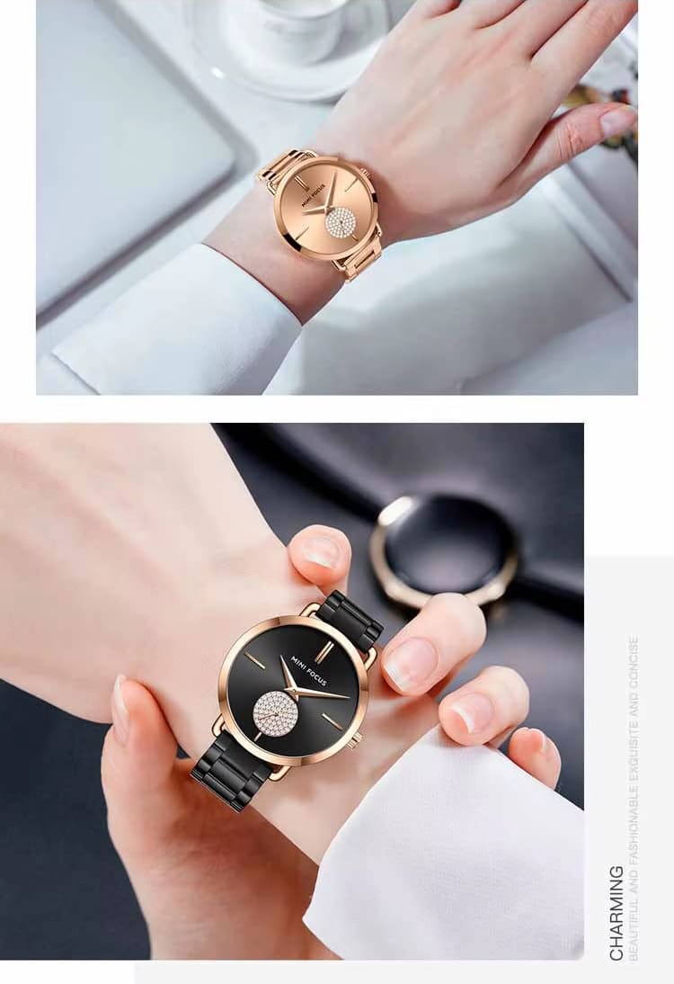 mf0222l mini focus watch for women crystals silver dial stainless steel metal strap quartz battery analog 16