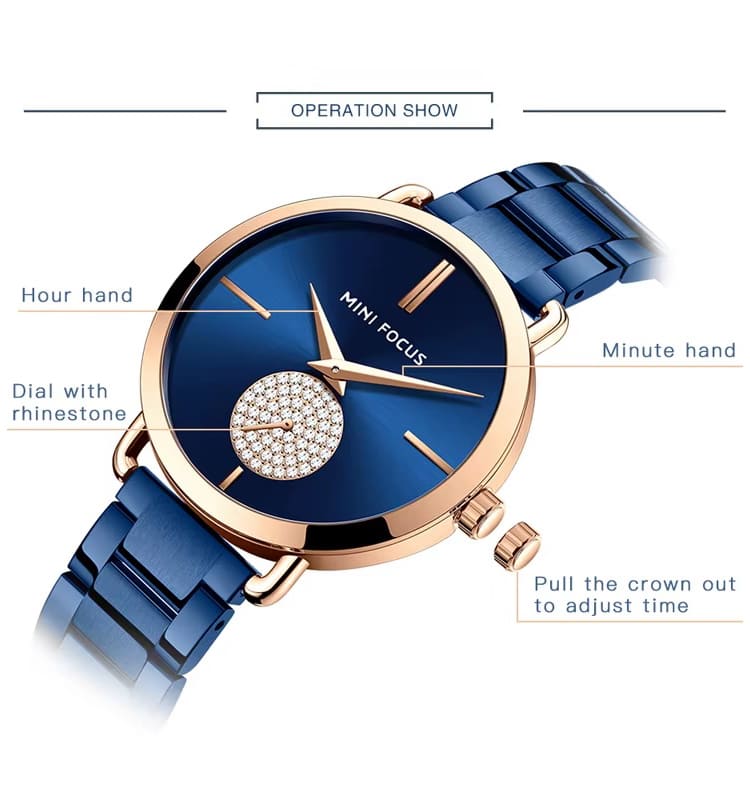 mf0222l mini focus watch for women crystals silver dial stainless steel metal strap quartz battery analog 9