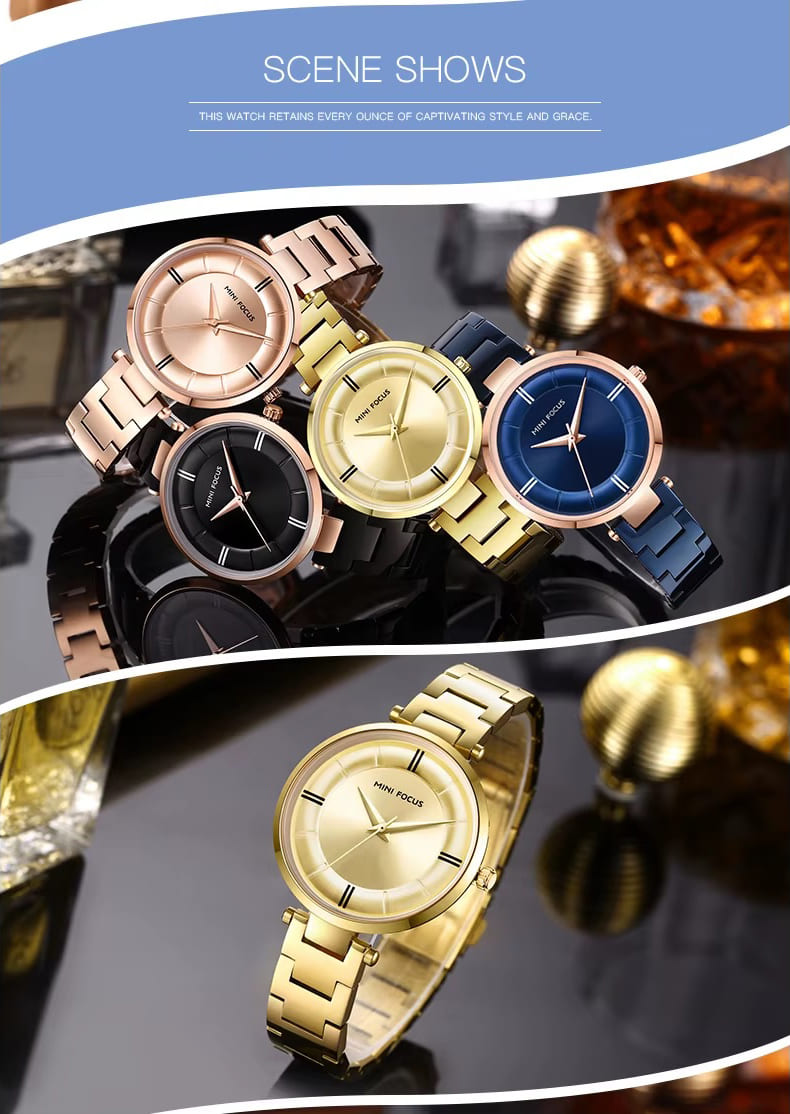 mf0235l mini focus watch for women gold dial stainless steel metal golden strap quartz battery analog 15