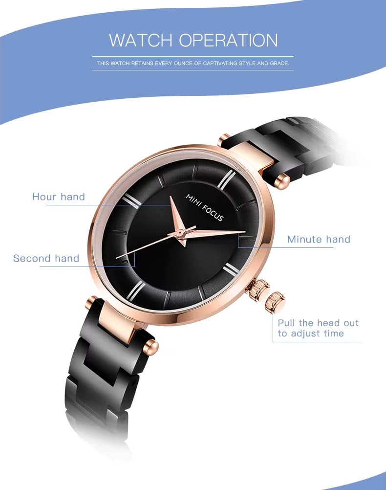 mf0235l mini focus watch for women gold dial stainless steel metal golden strap quartz battery analog 9