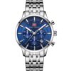 mf0282g 03 mini focus watch for men blue dial stainless steel metal silver strap quartz battery analog chronograph