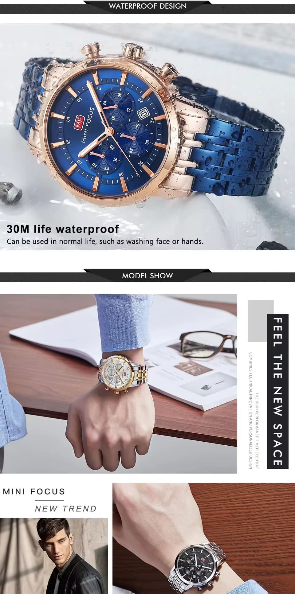 mf0282g mini focus watch for men silver dial stainless steel metal strap quartz battery analog chronograph 10