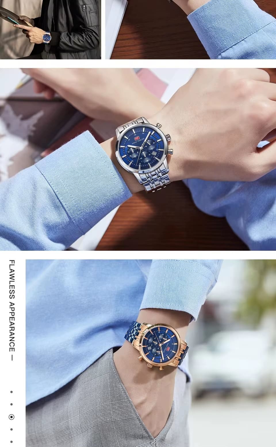mf0282g mini focus watch for men silver dial stainless steel metal strap quartz battery analog chronograph 11