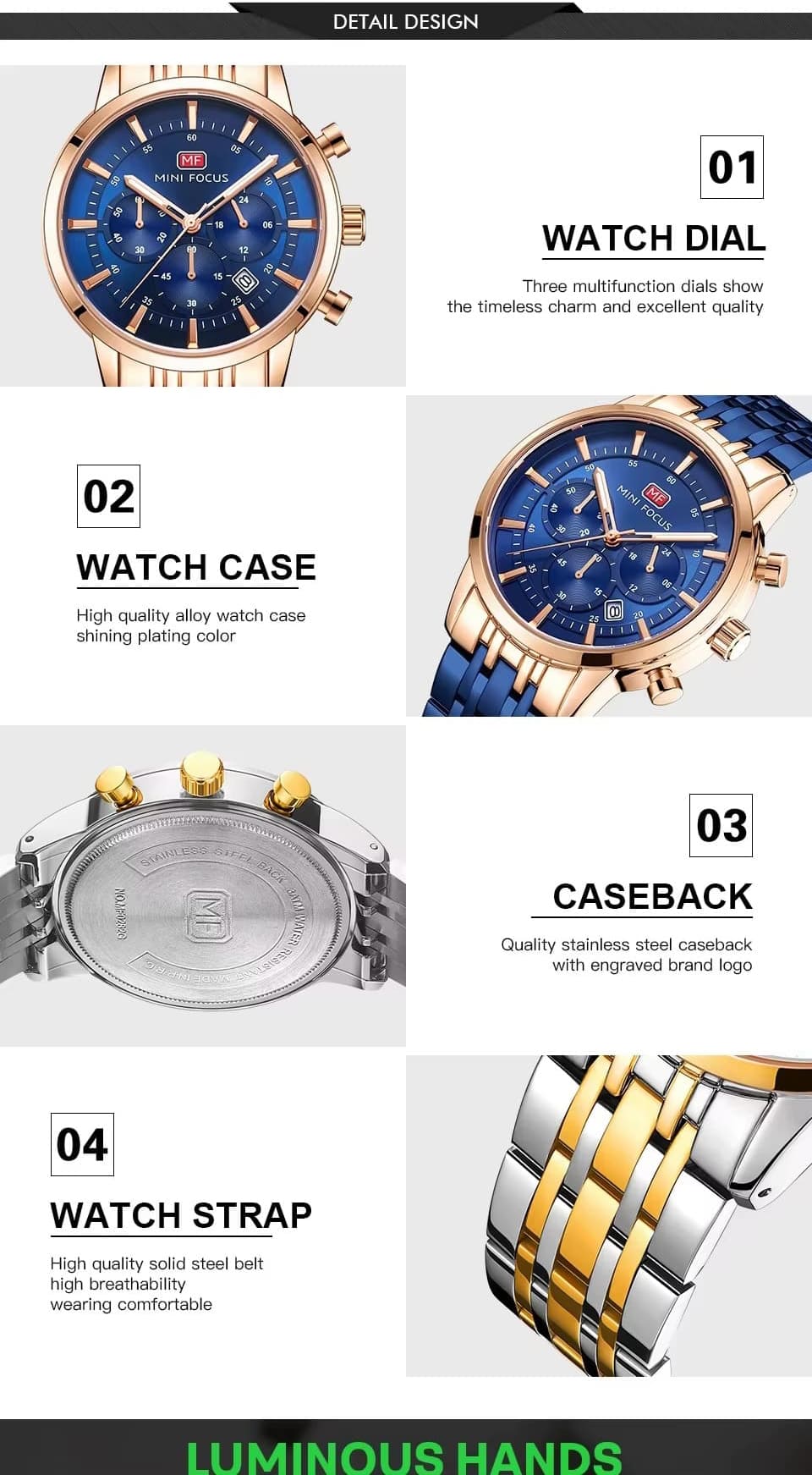 mf0282g mini focus watch for men silver dial stainless steel metal strap quartz battery analog chronograph 12