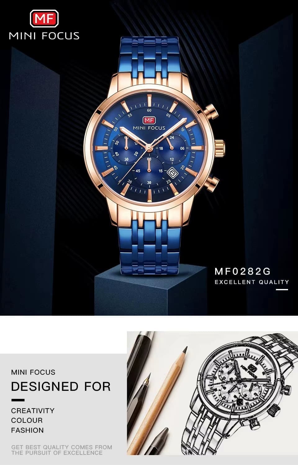 mf0282g mini focus watch for men silver dial stainless steel metal strap quartz battery analog chronograph 7