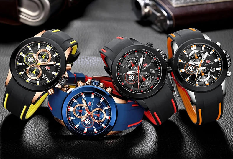 mf0287g mini focus watch for men blue dial rubber strap quartz battery analog chronograph 7
