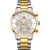 mf0294g 02 mini focus watch for men silver dial stainless steel metal gold strap quartz battery analog chronograph