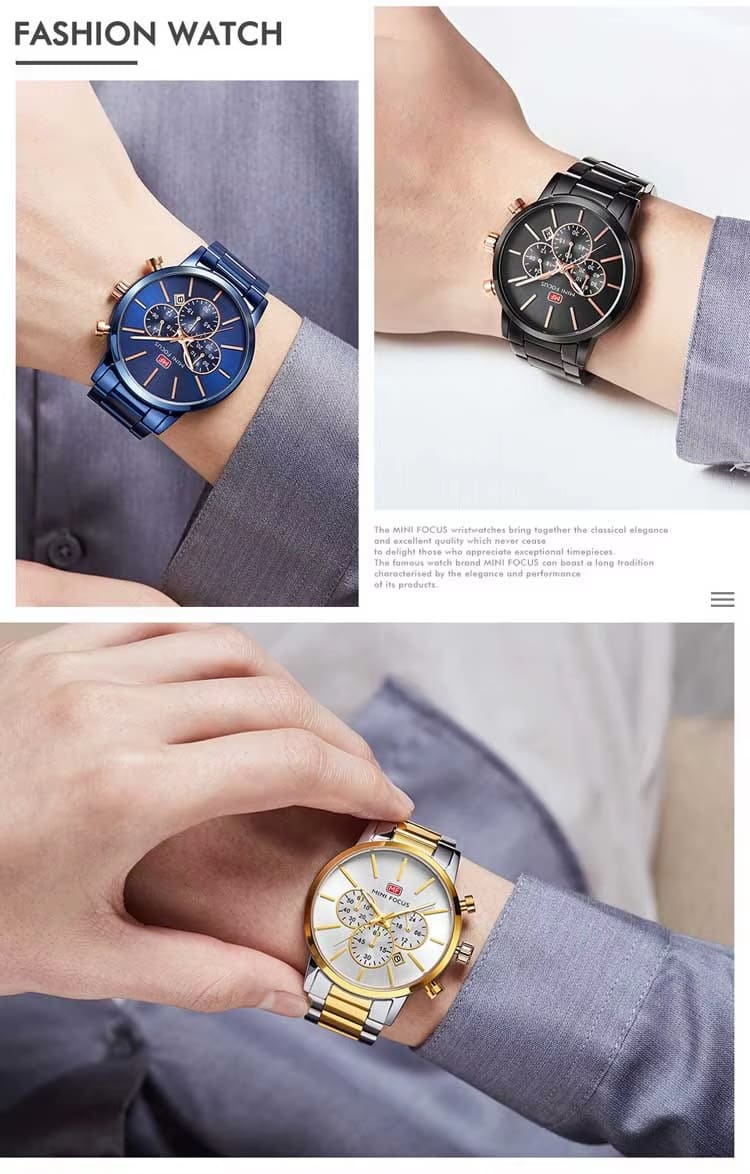 mf0294g mini focus watch for men silver dial stainless steel metal blue strap quartz battery analog chronograph 13