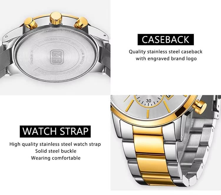 mf0294g mini focus watch for men silver dial stainless steel metal blue strap quartz battery analog chronograph 15