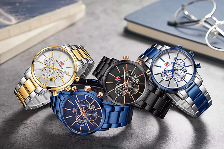 mf0294g mini focus watch for men silver dial stainless steel metal blue strap quartz battery analog chronograph 6