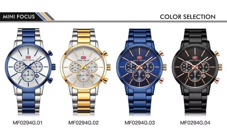 mf0294g mini focus watch for men silver dial stainless steel metal blue strap quartz battery analog chronograph 8