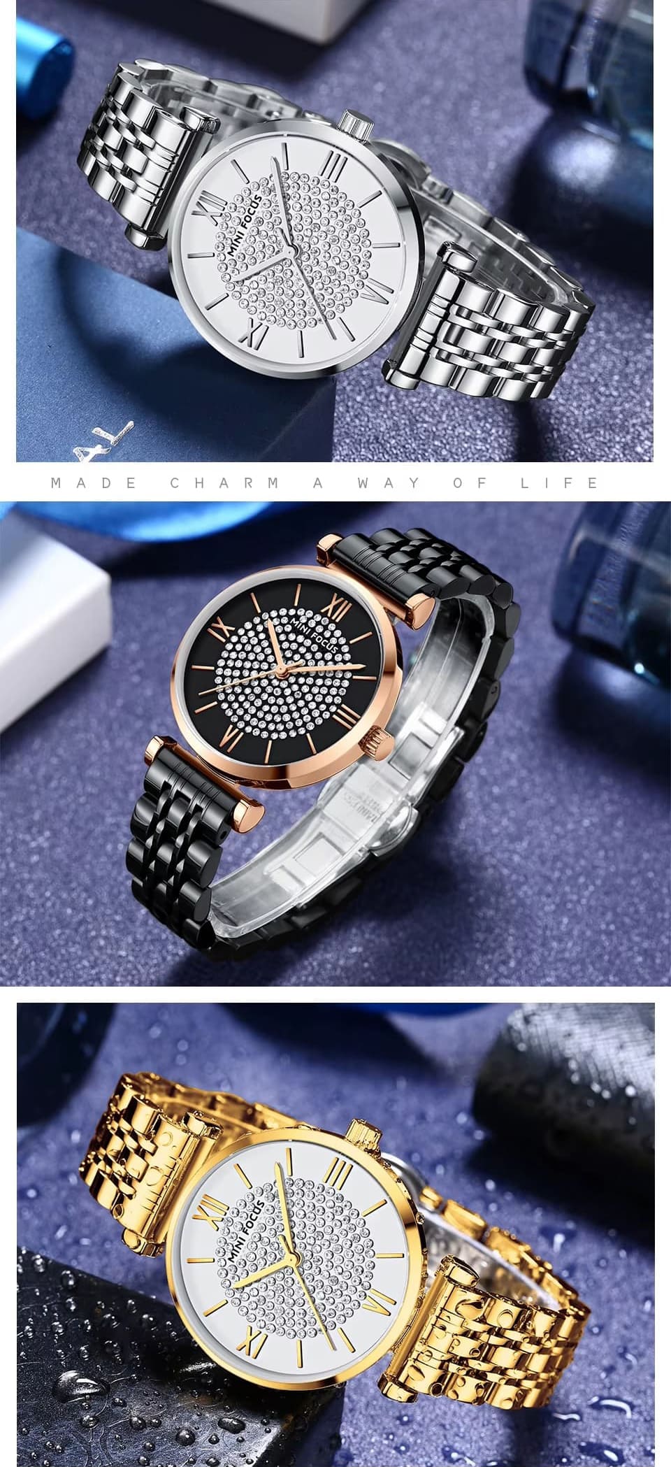 mf0334l mini focus watch for women crystals silver dial leather white strap quartz battery analog 18