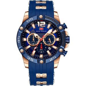 mf0349g 02 mini focus watch for men blue dial rubber strap quartz battery analog chronograph