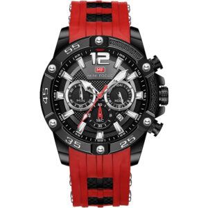 mf0349g 04 mini focus watch for men black dial rubber red strap quartz battery analog chronograph