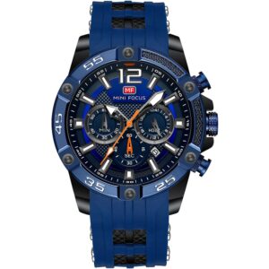 mf0349g 06 mini focus watch for men blue dial rubber strap quartz battery analog chronograph
