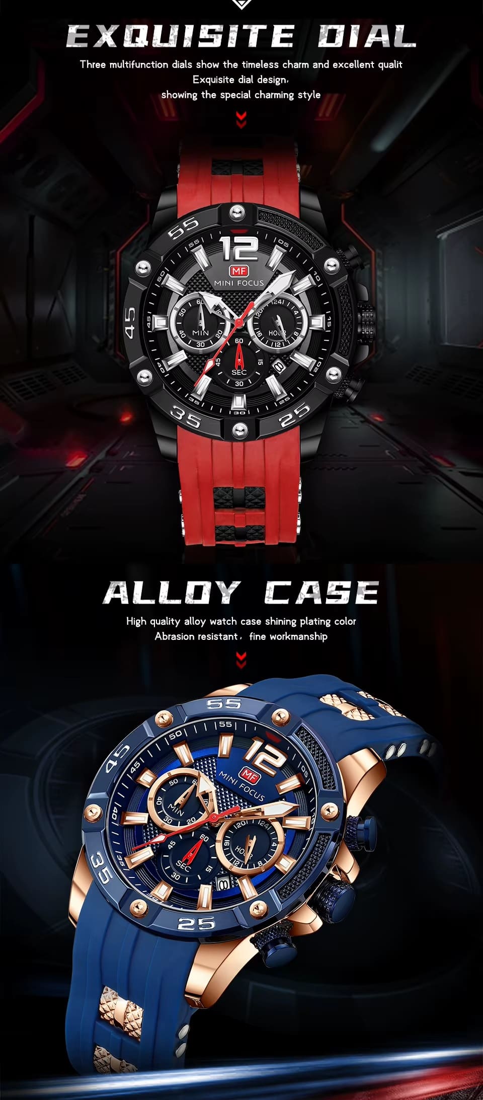 mf0349g mini focus watch for men blue dial rubber strap quartz battery analog chronograph 11