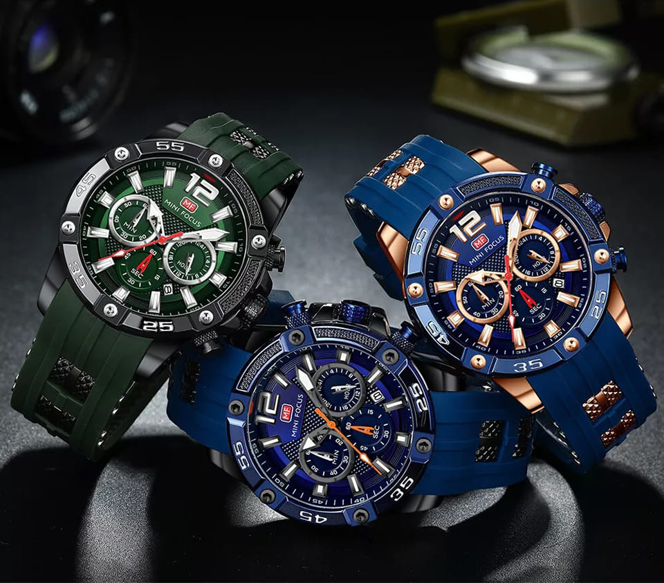 mf0349g mini focus watch for men blue dial rubber strap quartz battery analog chronograph 7