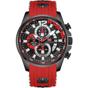 mf0350g 04 mini focus watch for men black dial rubber red strap quartz battery analog chronograph