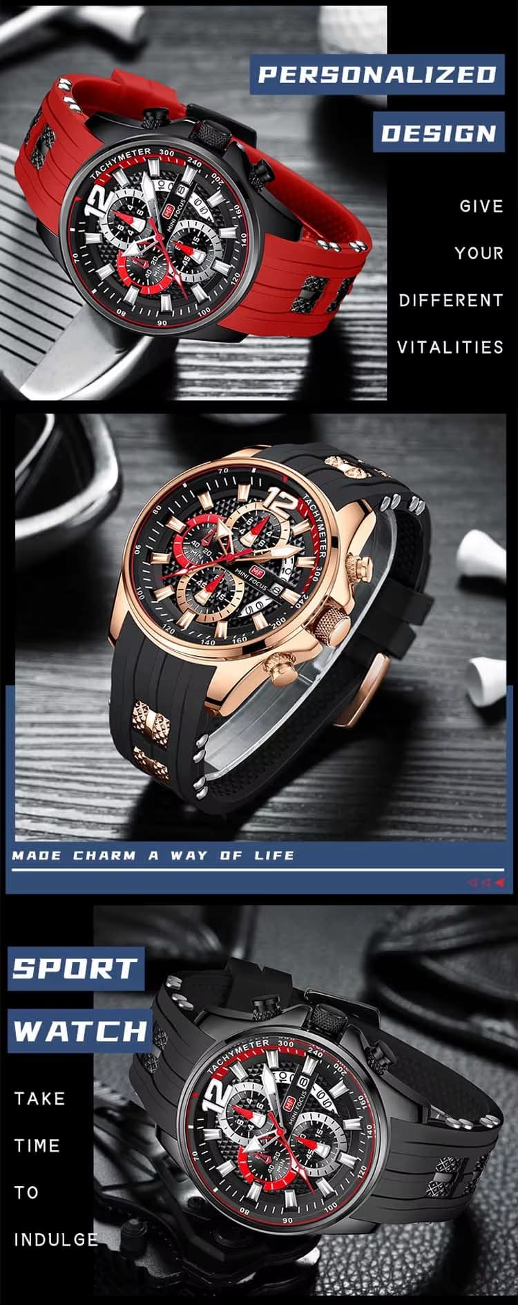 mf0350g mini focus watch for men black dial rubber strap quartz battery analog chronograph 22