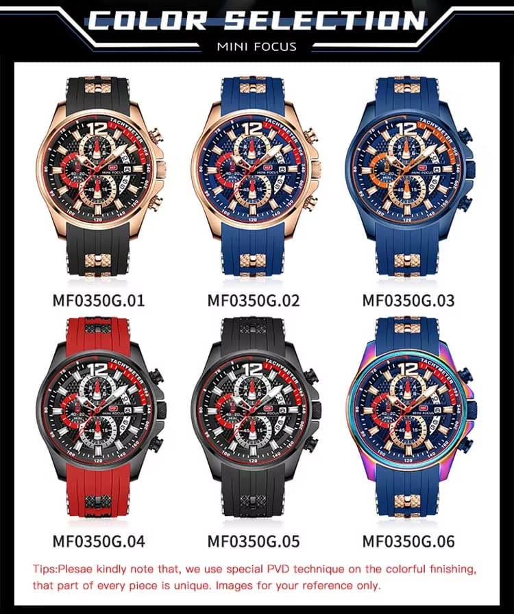 mf0350g mini focus watch for men black dial rubber strap quartz battery analog chronograph 7