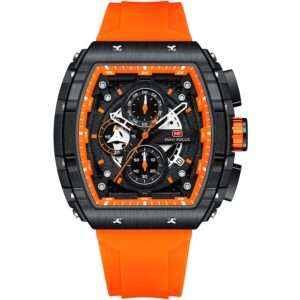 mf0399g 01 mini focus watch for men black dial rubber orange strap quartz battery square analog chronograph