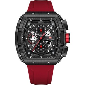 mf0399g 04 mini focus watch for men black dial rubber red strap quartz battery square analog chronograph