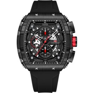 mf0399g 05 mini focus watch for men black dial rubber strap quartz battery square analog chronograph