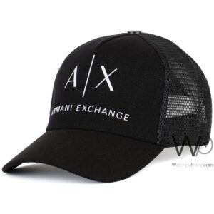armani exchange ax trucker mesh cap black color cotton hat for men