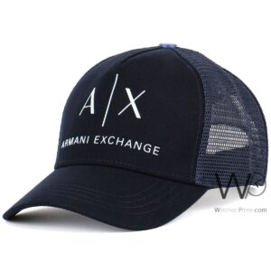 armani exchange ax trucker mesh cap navy blue color cotton hat for men