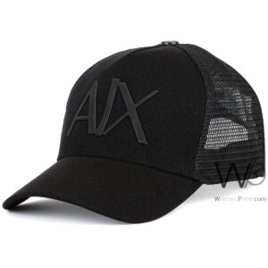 armani exchange trucker mesh cap black color cotton hat for men ax