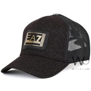 emporio armani ea7 trucker mesh cap black gray color cotton hat for men