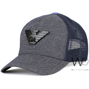 giorgio armani trucker cap navy blue color cotton mesh hat for men