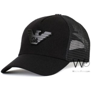 giorgio armani trucker mesh cap black color cotton hat for men