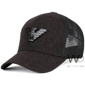 giorgio armani trucker mesh cap black gray color cotton hat for men
