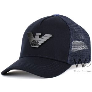 giorgio armani trucker mesh cap navy blue color cotton hat for men