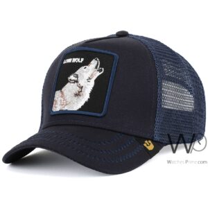 goorin bros lone wolf trucker mesh cap navy blue color cotton hat for men