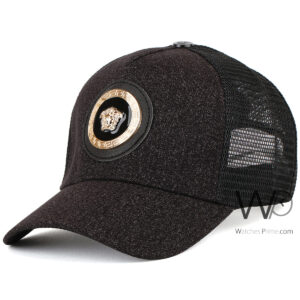 versace trucker mesh cap black color cotton hat for men