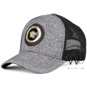 versace trucker mesh cap gray color cotton hat for men