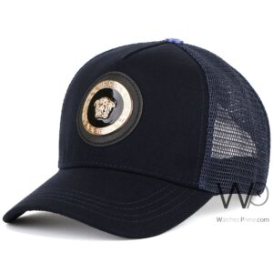 versace trucker mesh cap navy blue color cotton hat for men