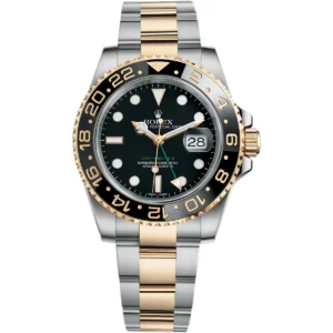 116713ln 0001 rolex watch oyster perpetual date superlative chronometer officially certified men black dial metal silver gold strap automatic analog gmt master ii