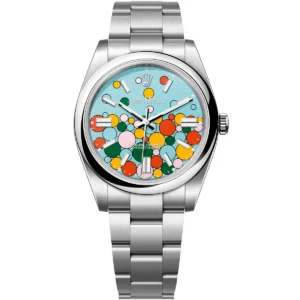 124300 0008 rolex watch superlative chronometer officially certified men multi color dial metal silver strap automatic analog sweeping hands oyster perpetual