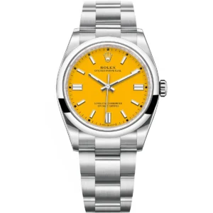126000 0004 rolex watch datejust superlative chronometer officially certified men yellow dial metal silver strap automatic analog sweeping hands oyster perpetual