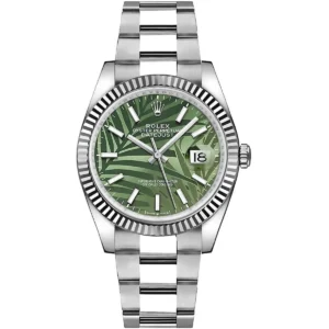 126234 0048 rolex watch oyster perpetual datejust superlative chronometer officially certified men palm motif green dial metal silver strap automatic analog date just