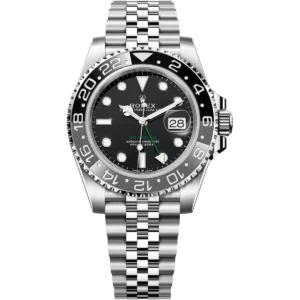 126710grnr 0003 rolex watch oyster perpetual date superlative chronometer officially certified men black dial metal silver strap automatic analog gmt master ii