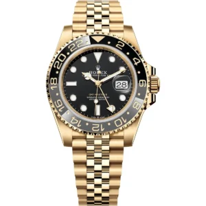 126718grnr 0001 rolex watch oyster perpetual date superlative chronometer officially certified men black dial metal gold strap automatic analog sweep hand gmt master ii