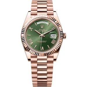 228235 0025 rolex watch oyster perpetual day date superlative chronometer officially certified men green dial metal rose gold strap automatic analog sweeping hands