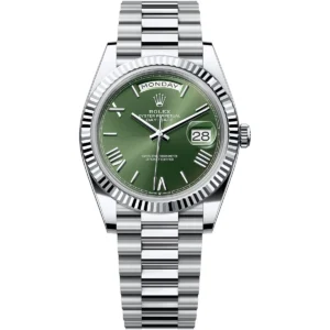 228236 0008 rolex watch oyster perpetual day date superlative chronometer officially certified men green dial metal silver strap automatic analog sweeping hands